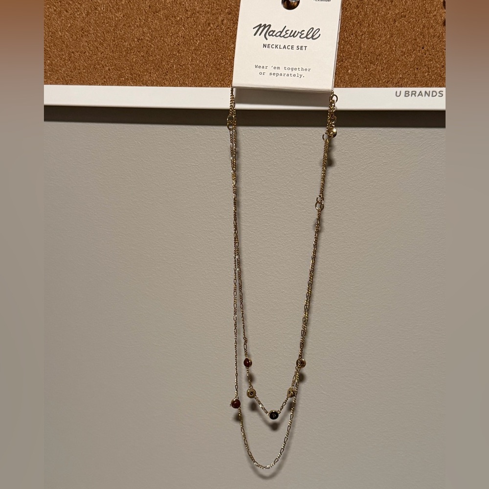 Madewell Gold and Red Beaded Necklace